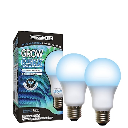 Miracle Led 6.5KK Indoor Grow Light Bulb, 6500K Blue Spectrum Rplc 150W Grow Bulbs for Vegetables, Herbs, 2PK 801885